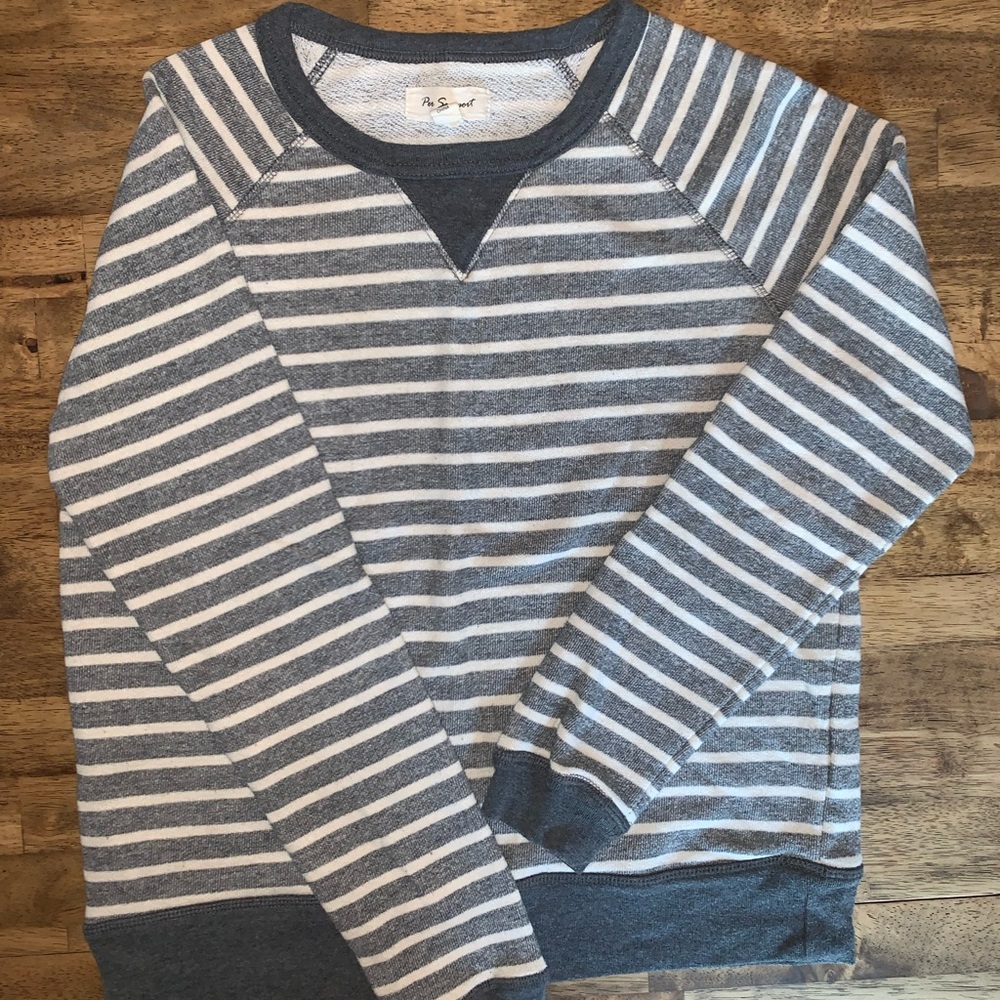 Per Se Gray and White Striped Pullover Sweatshirt